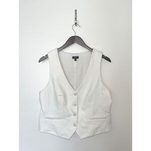 Express Womens White V-Neck Button Front Tailored Vest Size L